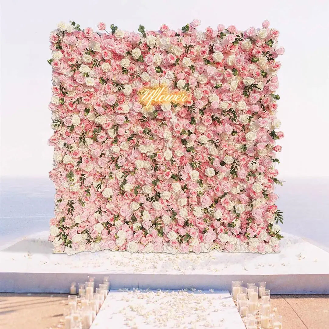 Wedding Pink White Rose 5D Artificial Flower Wall Decor