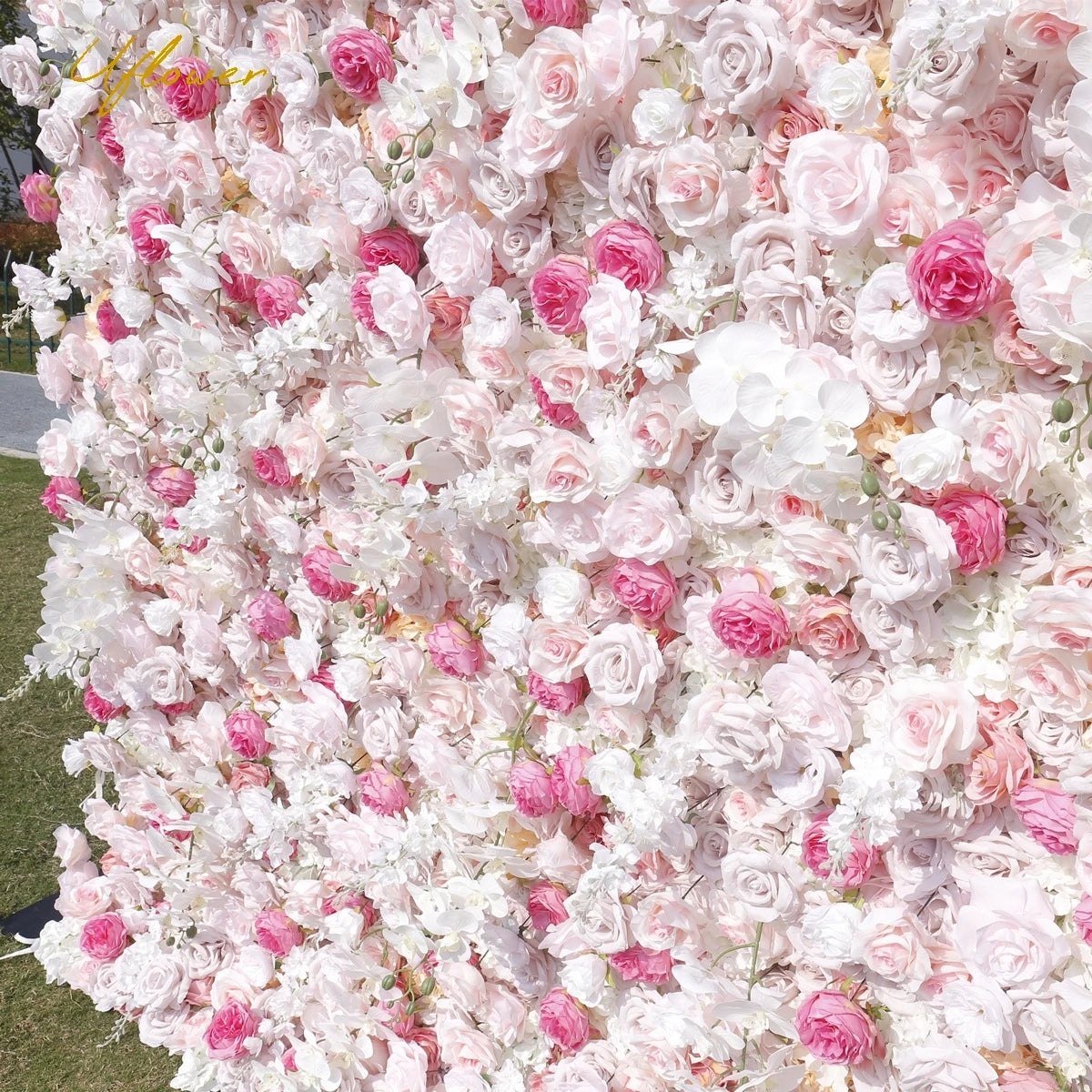 Wedding White Pink Rose 5D Artificial Flower Wall