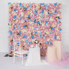 Pink Blue 5D Rose Artificial Flower Wall Backdrop