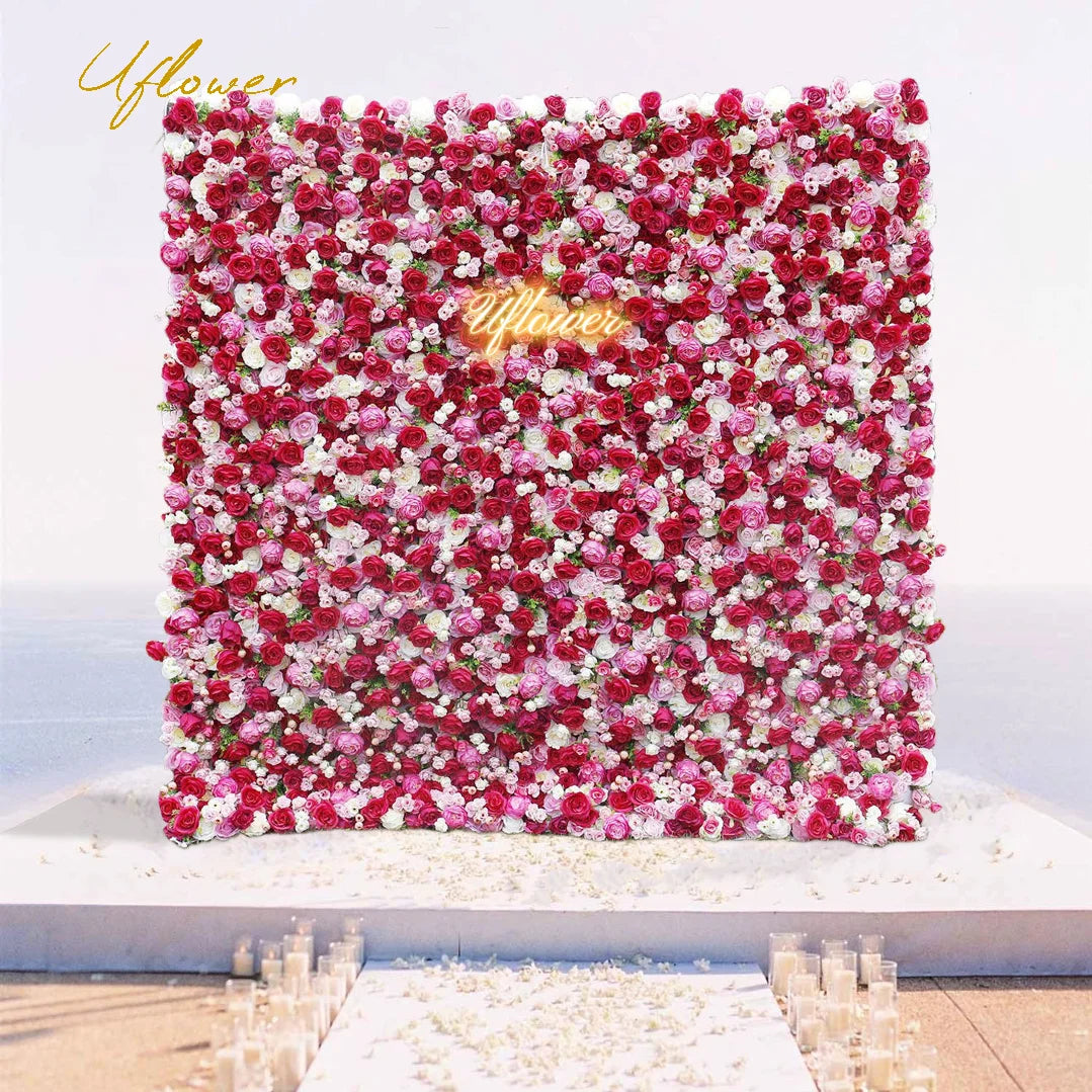 Wedding Red White Rose 5D  Artificial Flower Wall