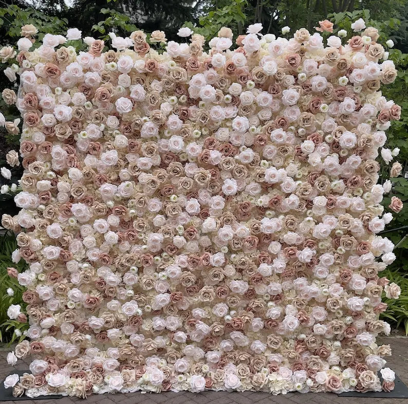 5D Champagne Brown Artificial Flower Wall Backdrop