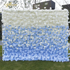 5D Luxury Blue And White Gradient Rose Artificial Flower Wall