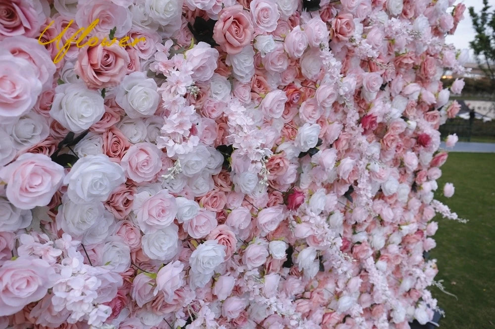 Wedding White Pink Rose Artificial Flower Wall