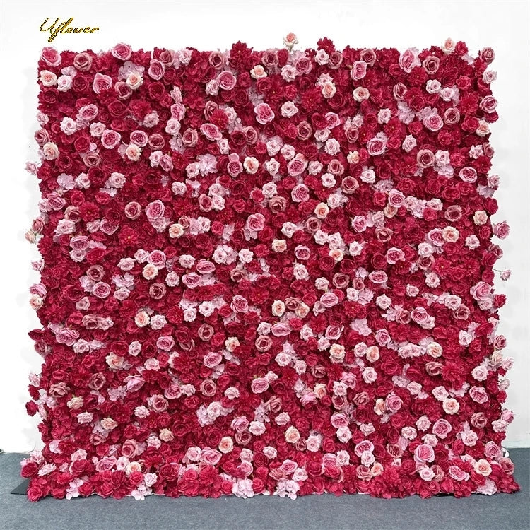 Wedding Pink Red Rose 5D Artificial Flower Wall