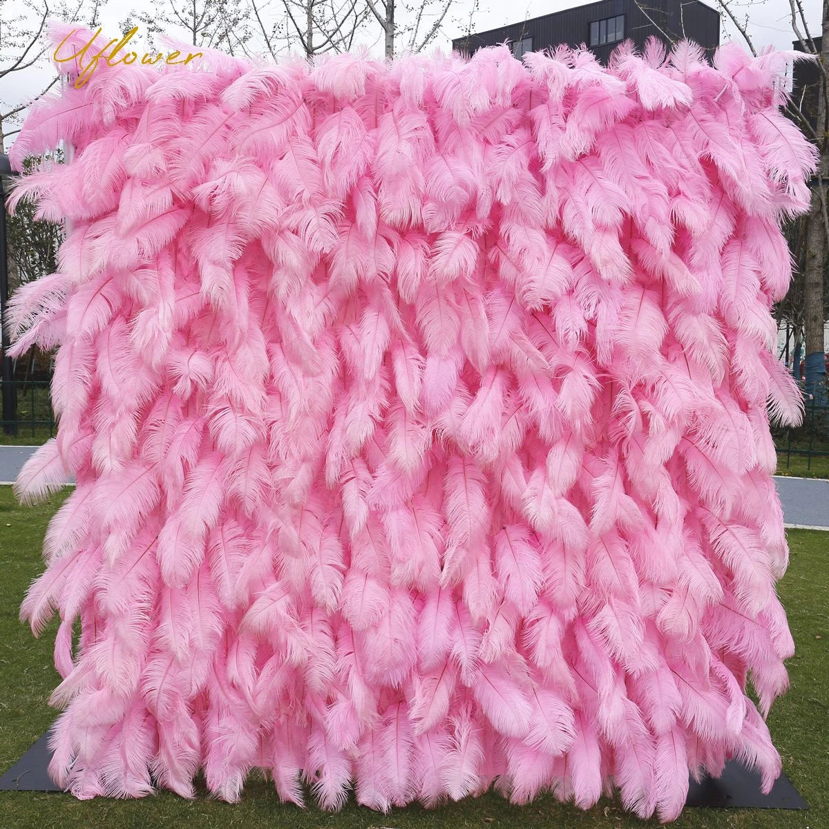 Wedding Pink Ostrich Feather Artificial Flower Wall