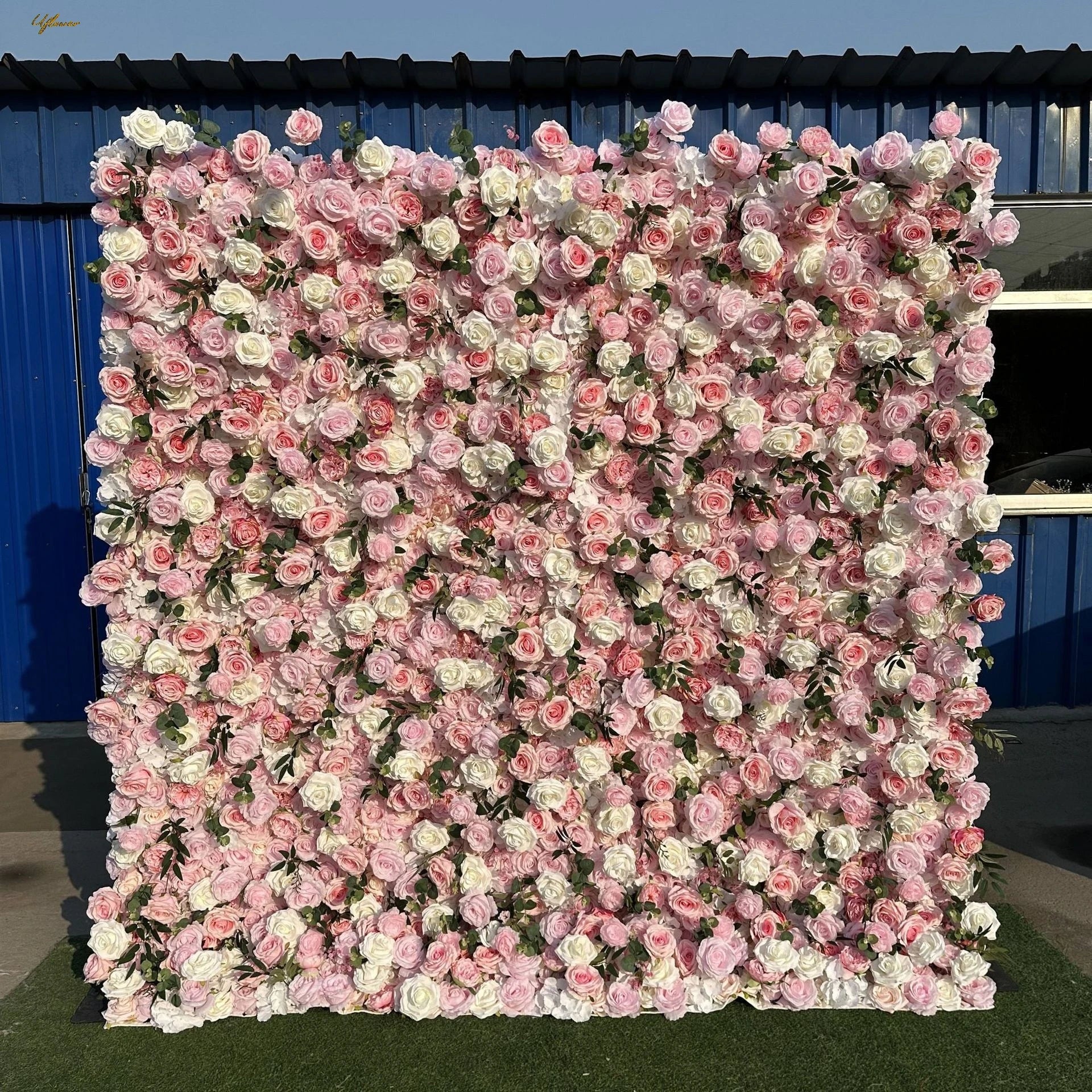 Wedding Pink White Rose 5D Artificial Flower Wall Decor