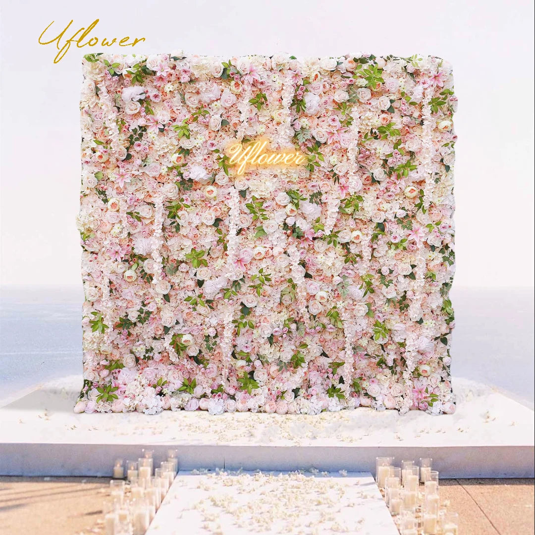 Wedding Green Pink Rose Artificial Flower Wall