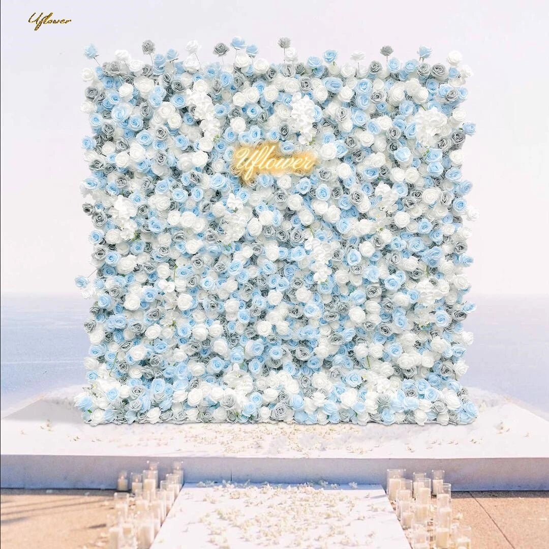 Wedding Blue White Rose 5D Artificial Flower Wall