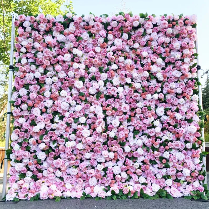 Wedding Pink White Rose 5D Artificial Flower Wall