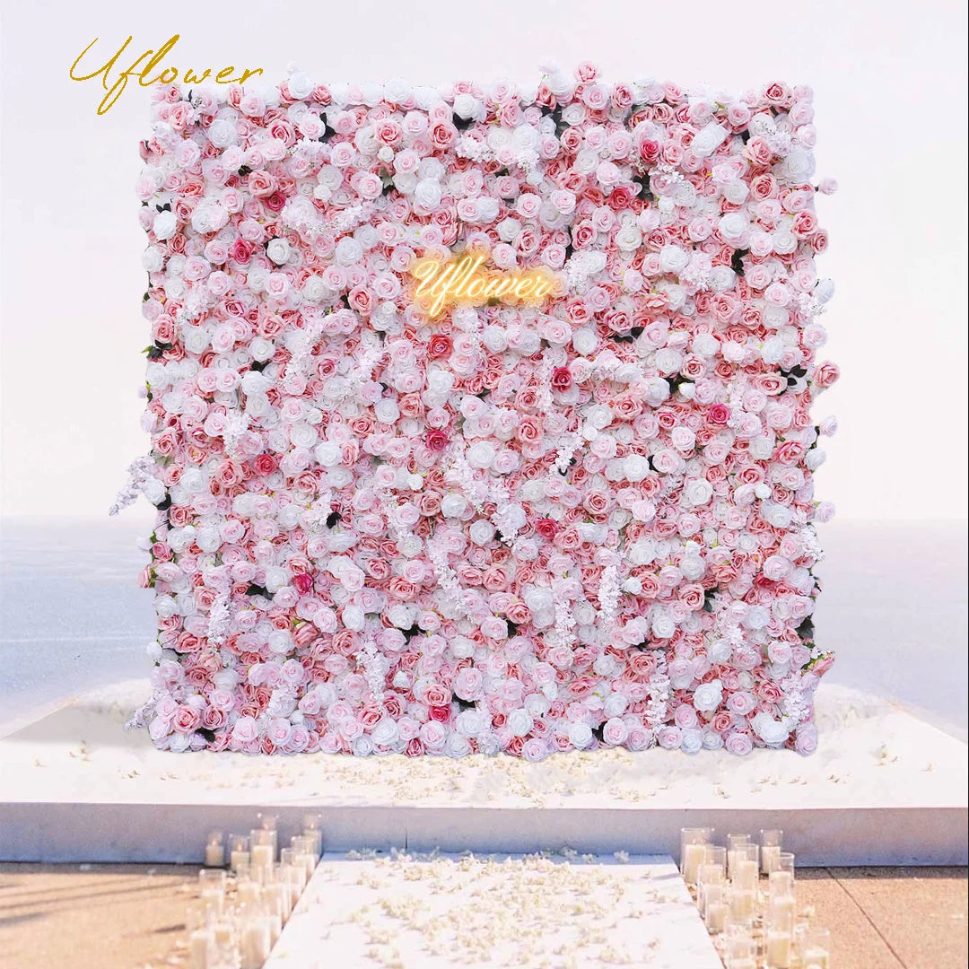 Wedding White Pink Rose Artificial Flower Wall