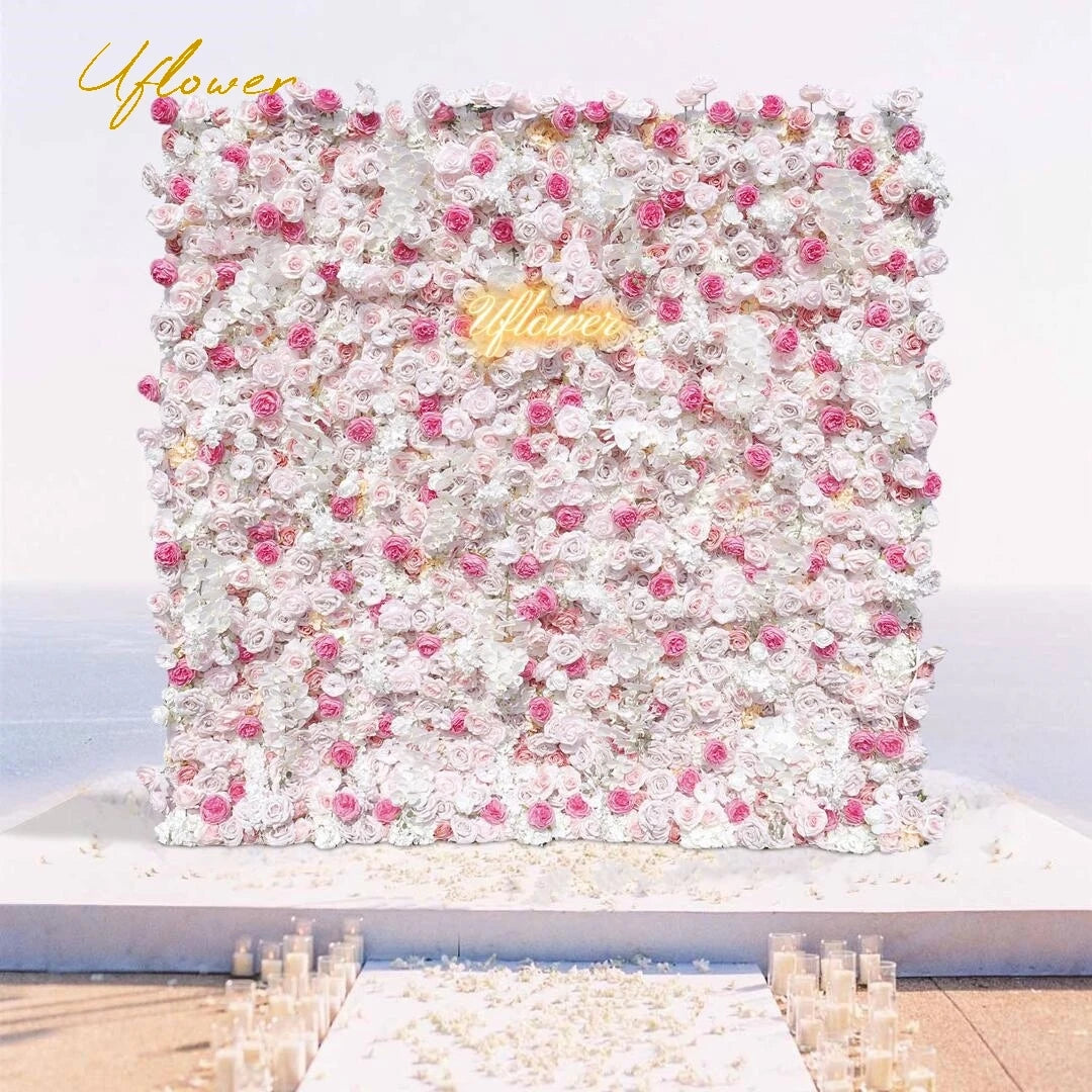 Wedding White Pink Rose 5D Artificial Flower Wall