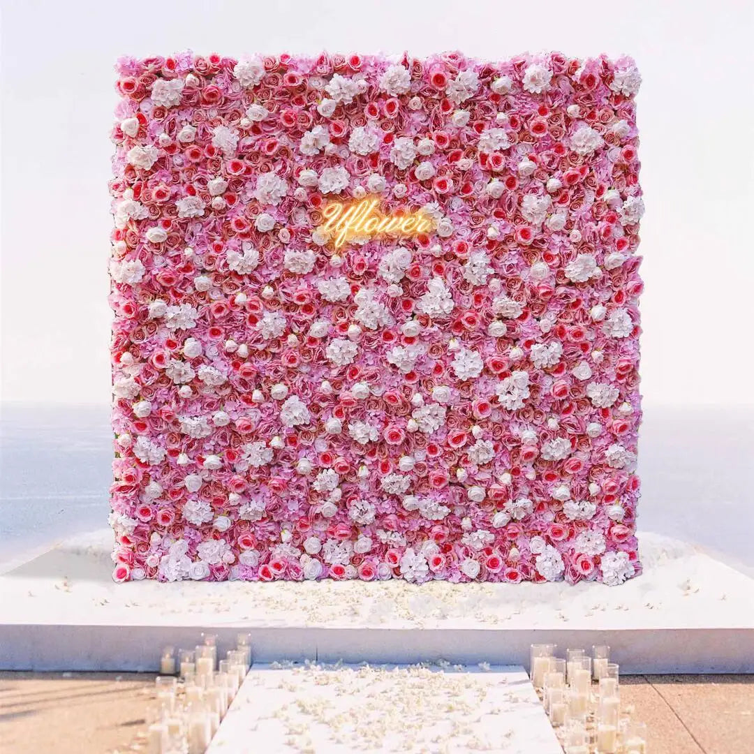 Wedding White Pink Rose 5D Artificial Flower Walls