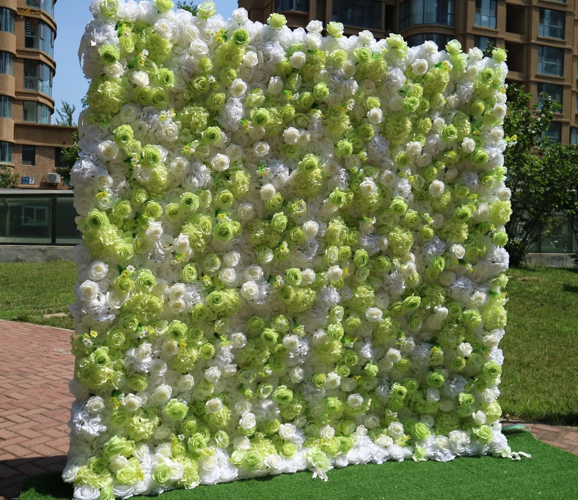 Wedding Green White Rose 5D Artificial Flower Wall