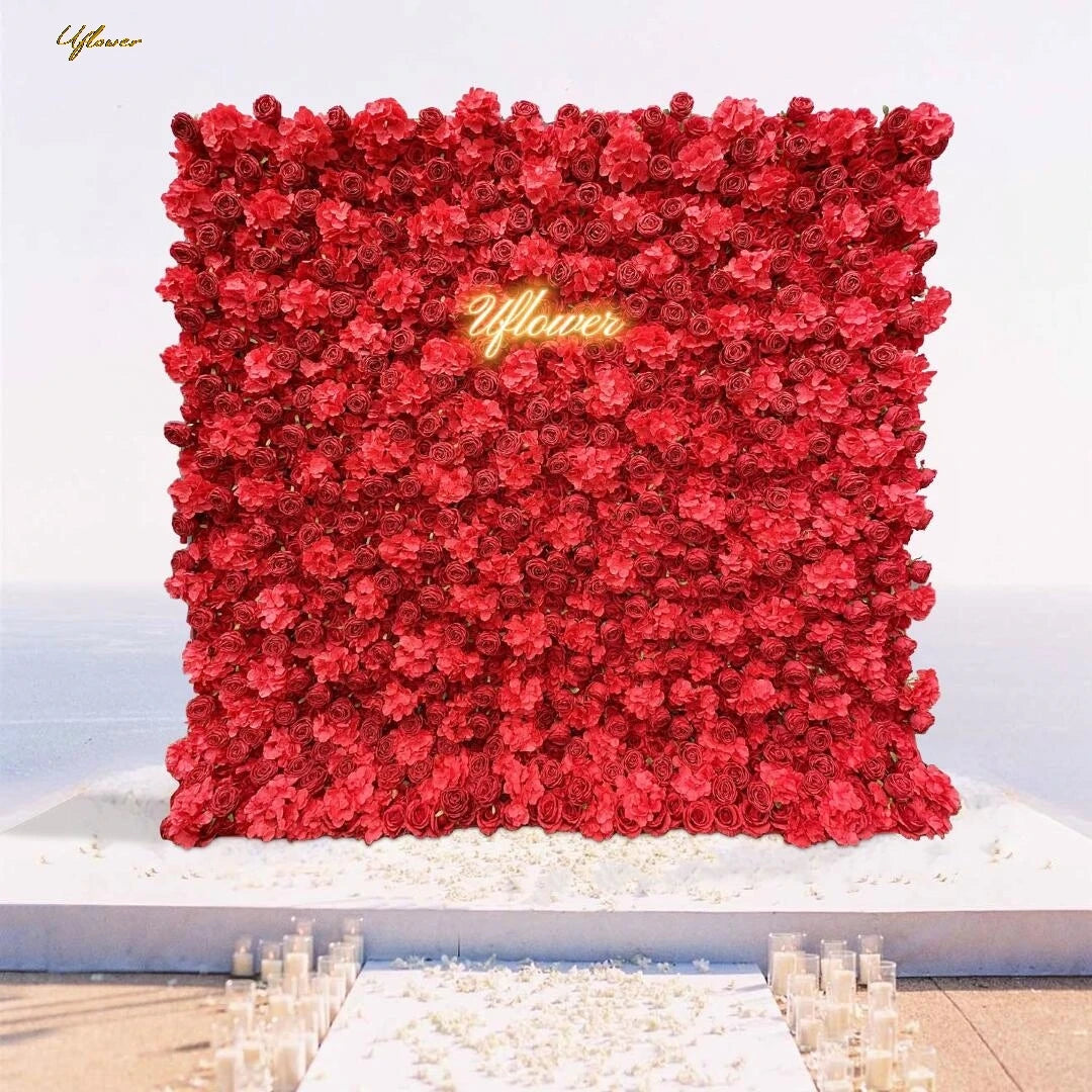 Wedding Red Rose Cherry 5D Artificial Flower Wall