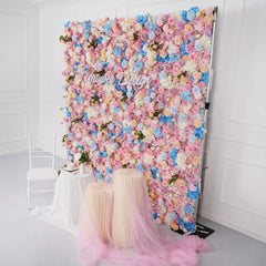 Pink Blue 5D Rose Artificial Flower Wall Backdrop