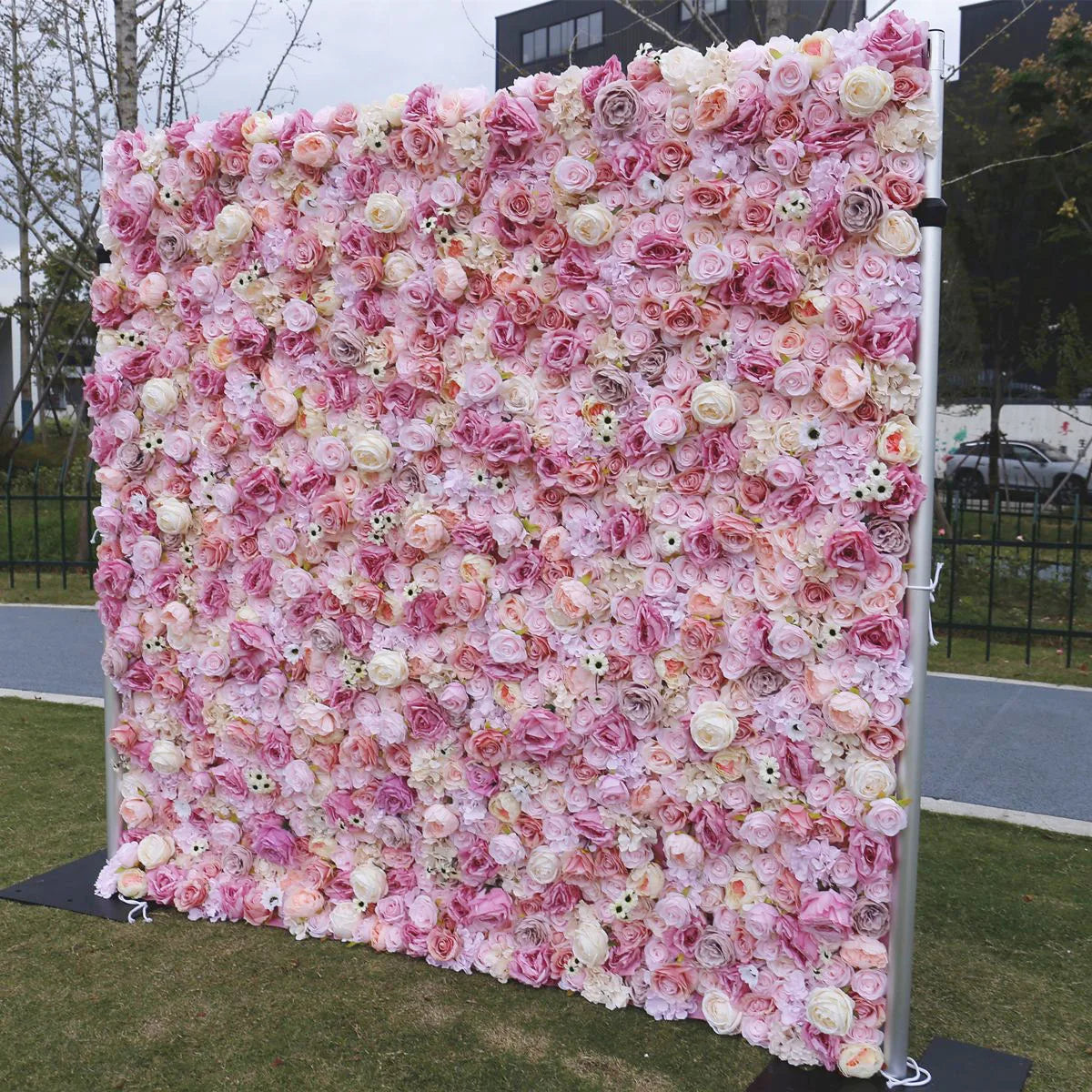 Wedding Pink Yellow Rose Artificial Flower Wall