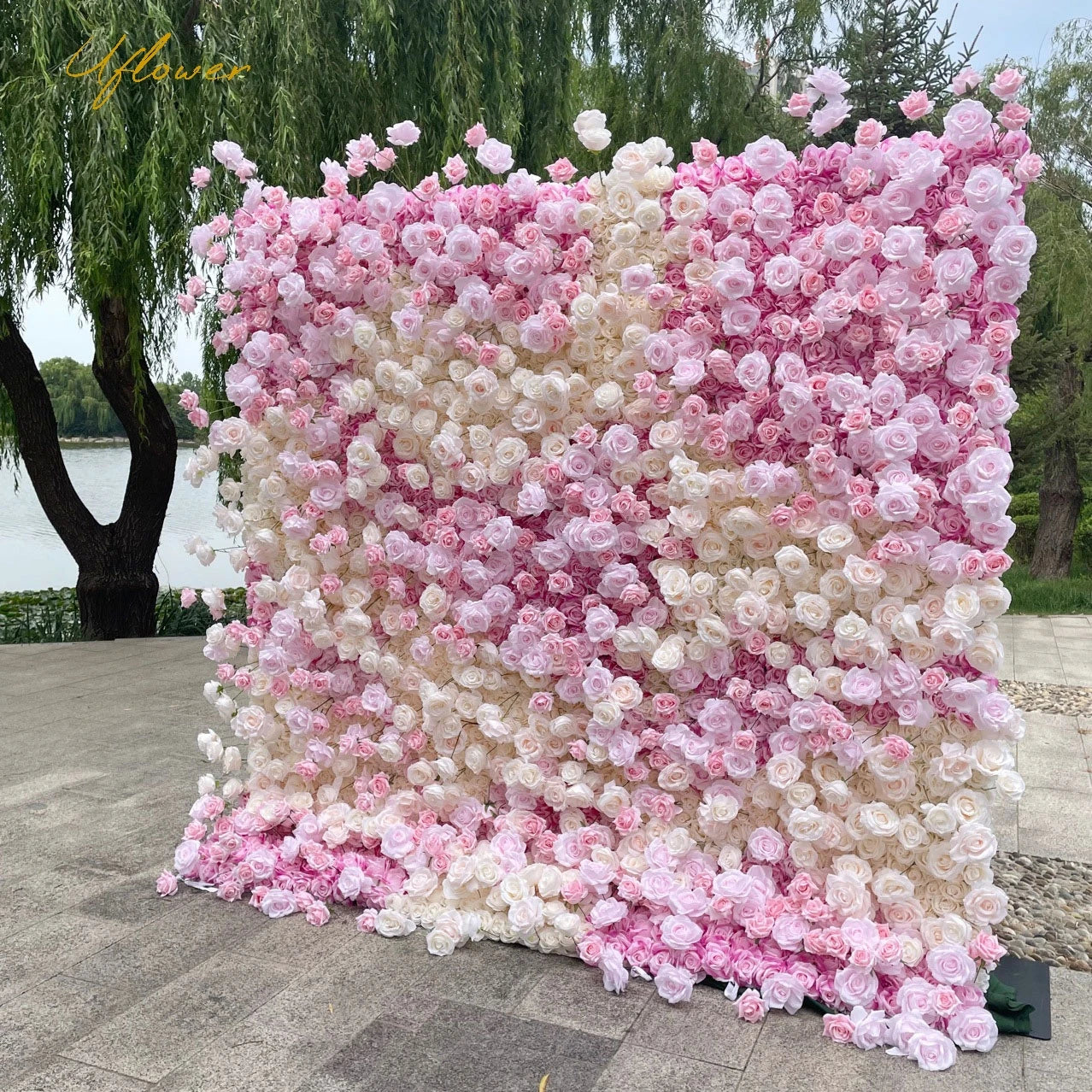 Wedding Pink Rose 5D Artificial Flower Wall Backdrop