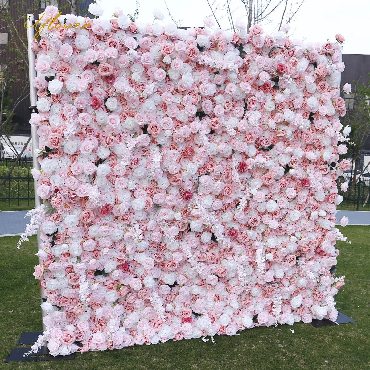 Wedding White Pink Rose Artificial Flower Wall