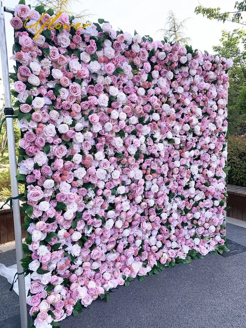 Wedding Pink White Rose 5D Artificial Flower Wall