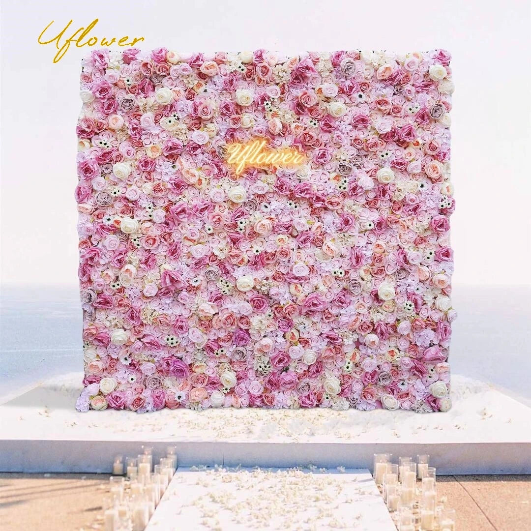 Wedding Pink Yellow Rose Artificial Flower Wall