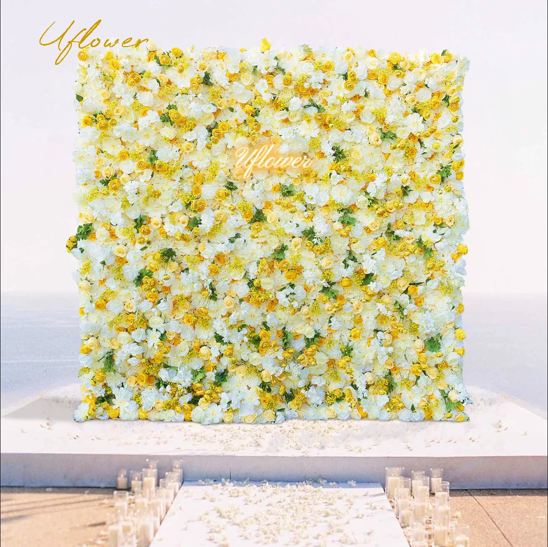 Wedding Yellow White Rose 5D Artificial Flower Wall