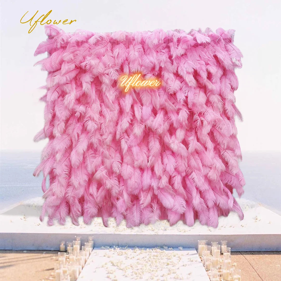 Wedding Pink Ostrich Feather Artificial Flower Wall