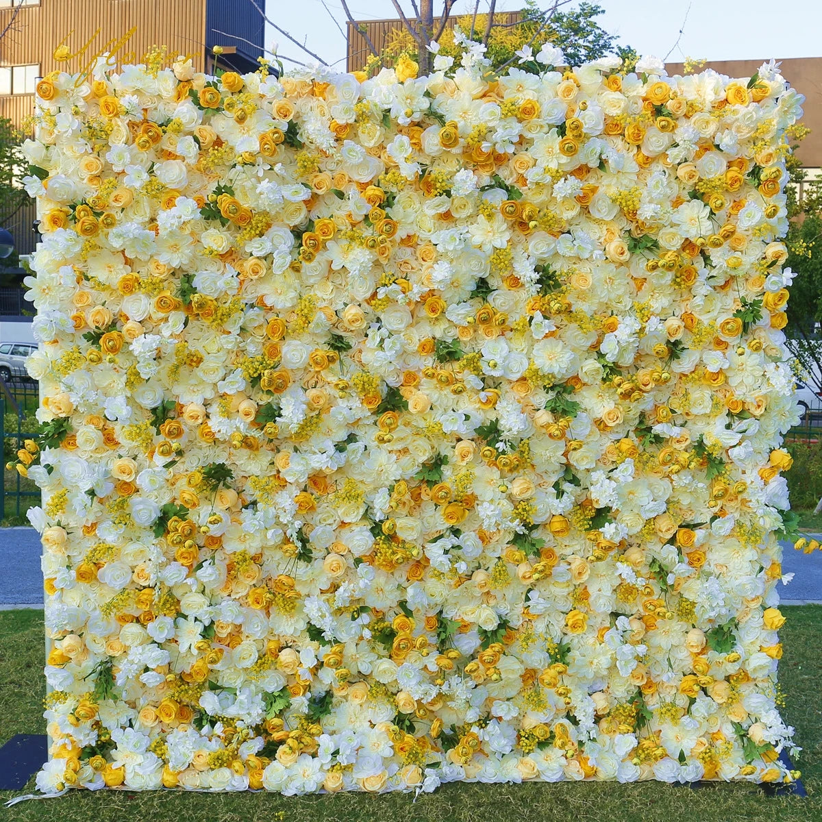 Wedding Yellow White Rose 5D Artificial Flower Wall