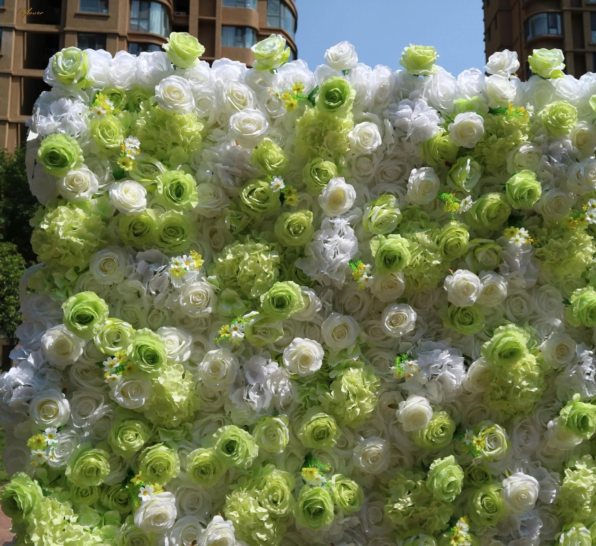 Wedding Green White Rose 5D Artificial Flower Wall