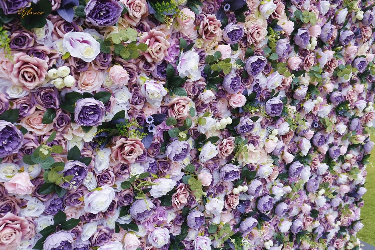 Wedding Purple Rose 5D Artificial Flower Wall