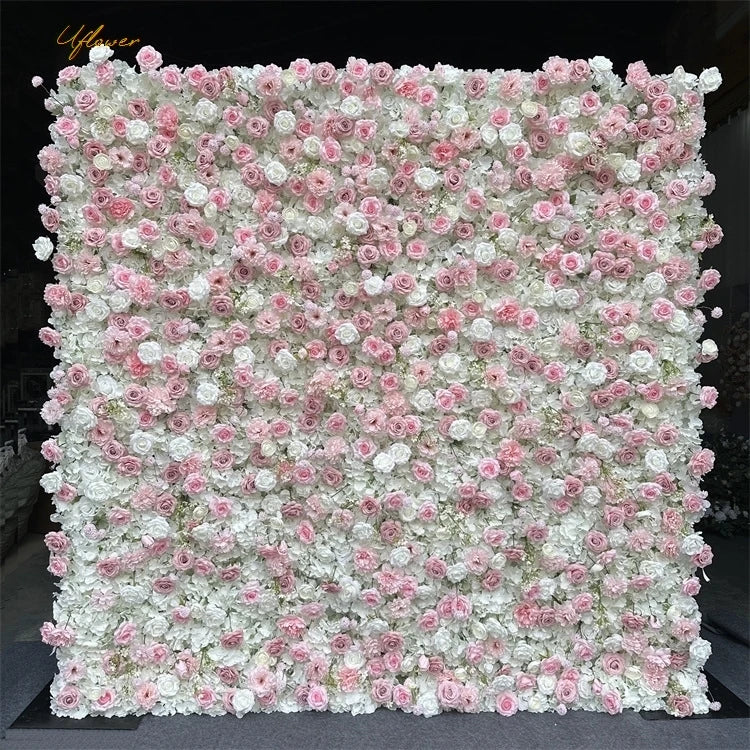 Wedding Pink White Rose 5D Artificial Decorative Flower Wall