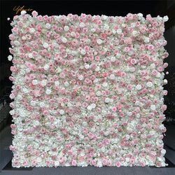 Wedding Pink White Rose 5D Artificial Flower Wall Decor