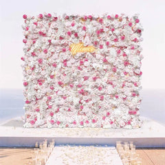 Wedding White Pink Rose 5D Artificial Flower Wall