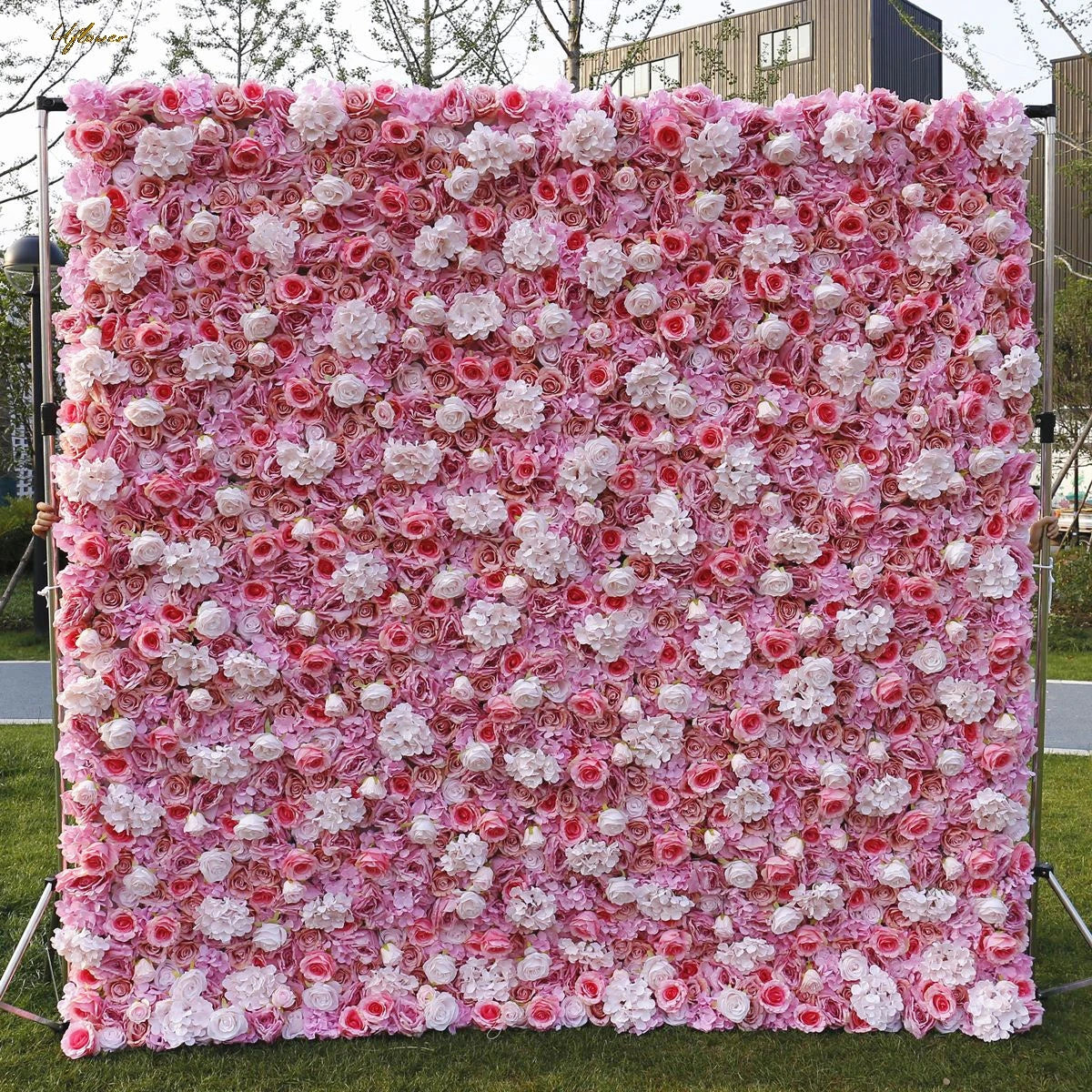 Wedding White Pink Rose 5D Artificial Flower Walls