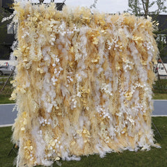 Wedding Yellow White Feather Artificial Flower Wall