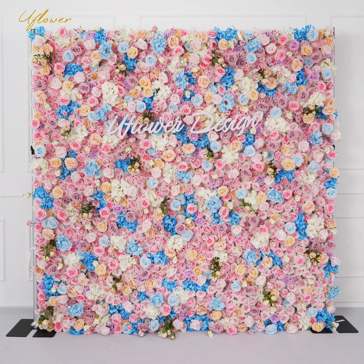 Pink Blue 5D Rose Artificial Flower Wall Backdrop