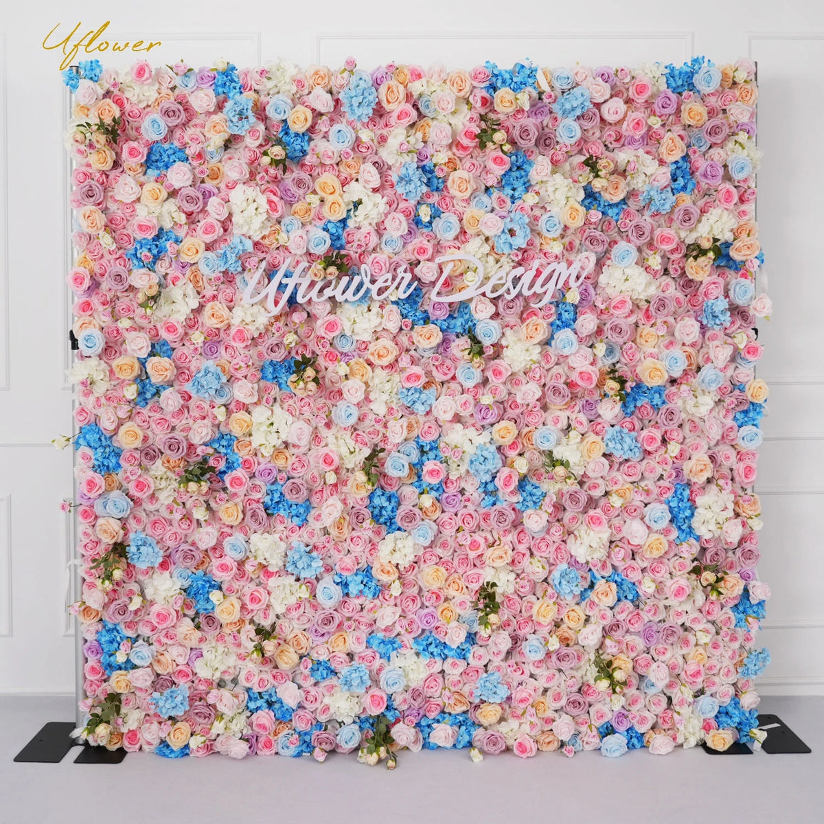 Pink Blue 5D Rose Artificial Flower Wall Backdrop