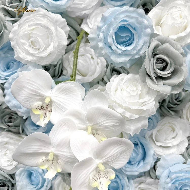 Wedding Blue White Rose 5D Artificial Flower Wall