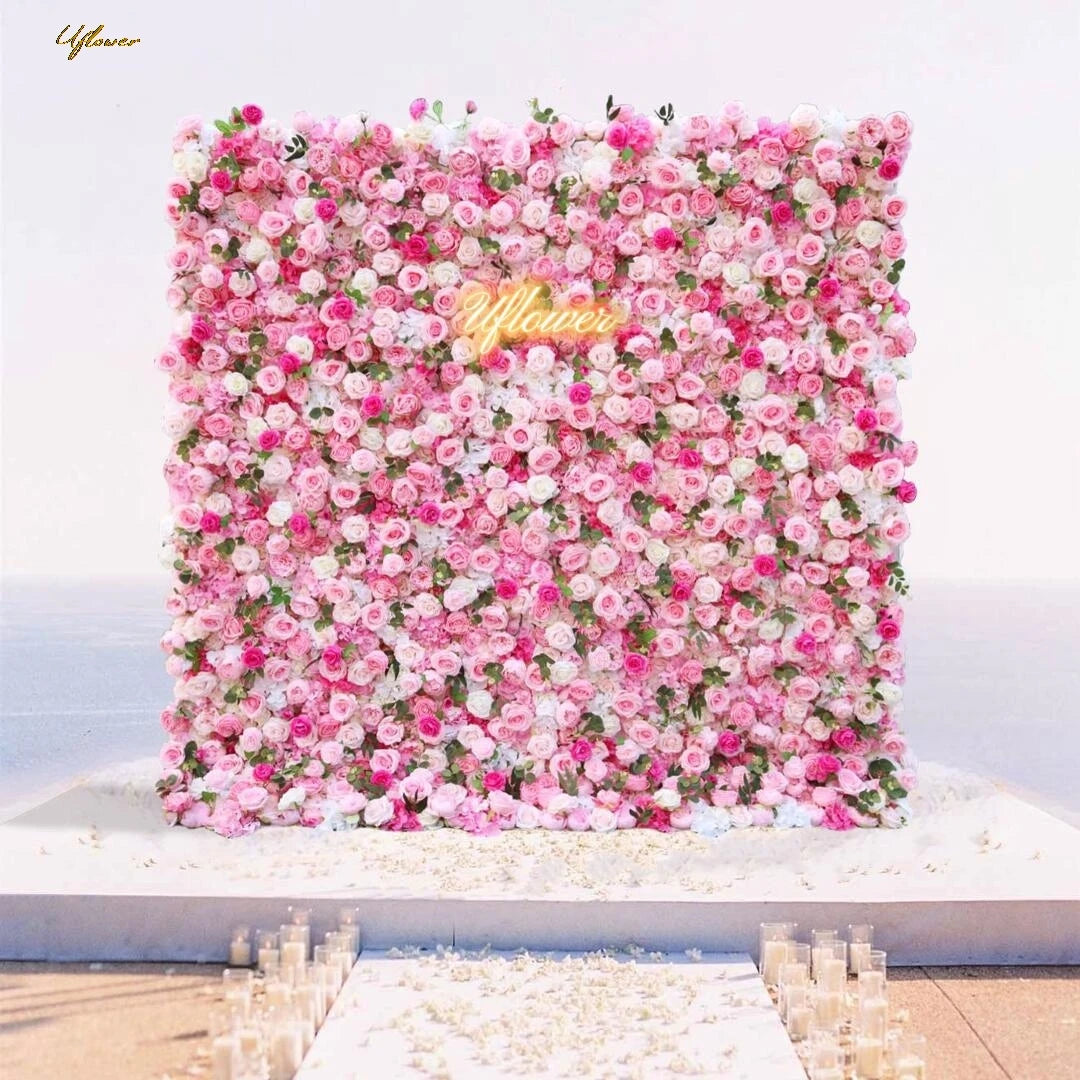 Wedding Pink White Rose 5D Artificial Flower Wall flower wall Backdrop