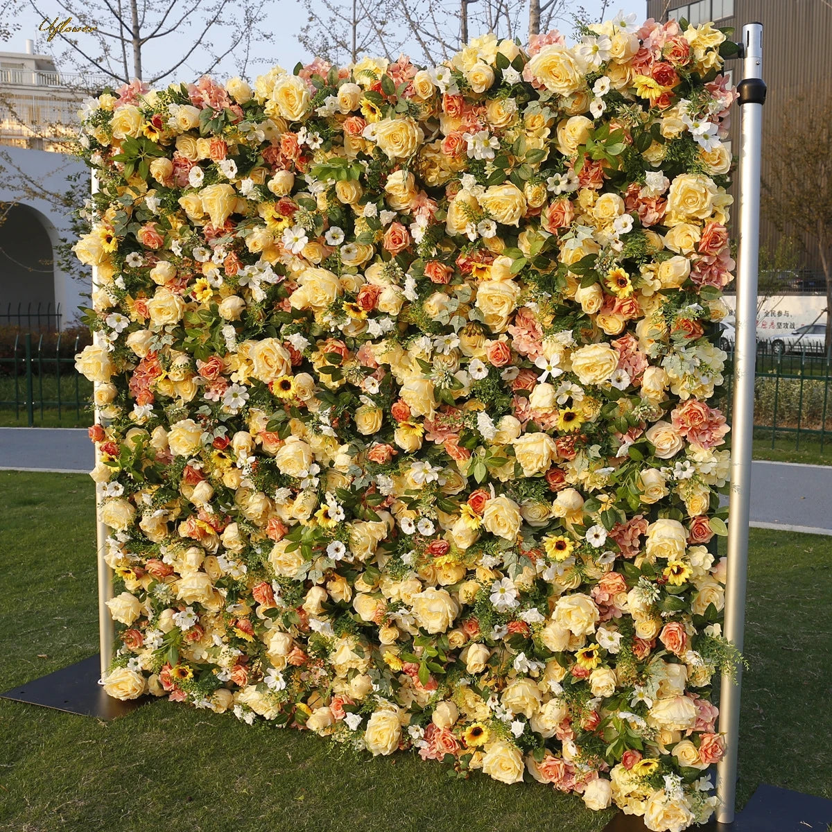 Wedding Yellow Green Rose Artificial Flower Wall