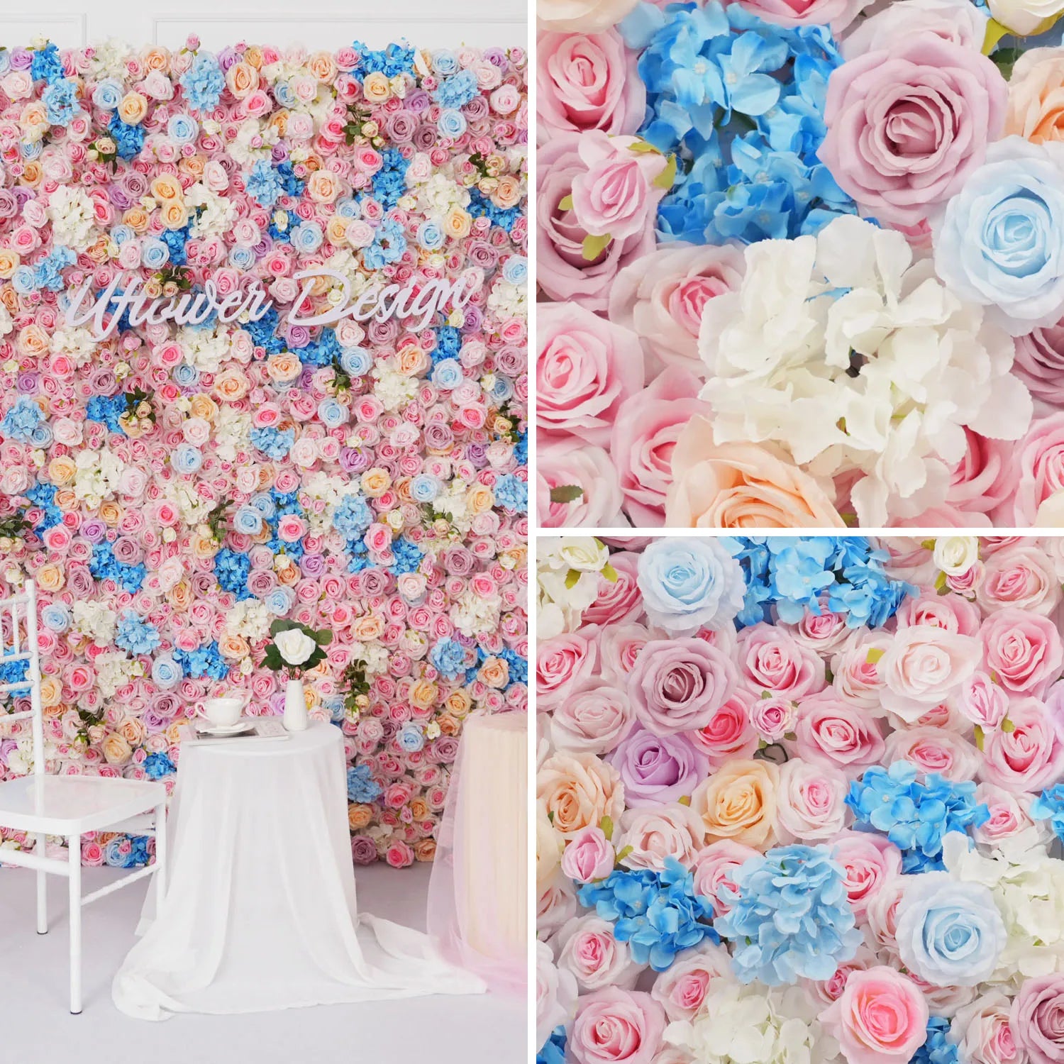 Pink Blue 5D Rose Artificial Flower Wall Backdrop