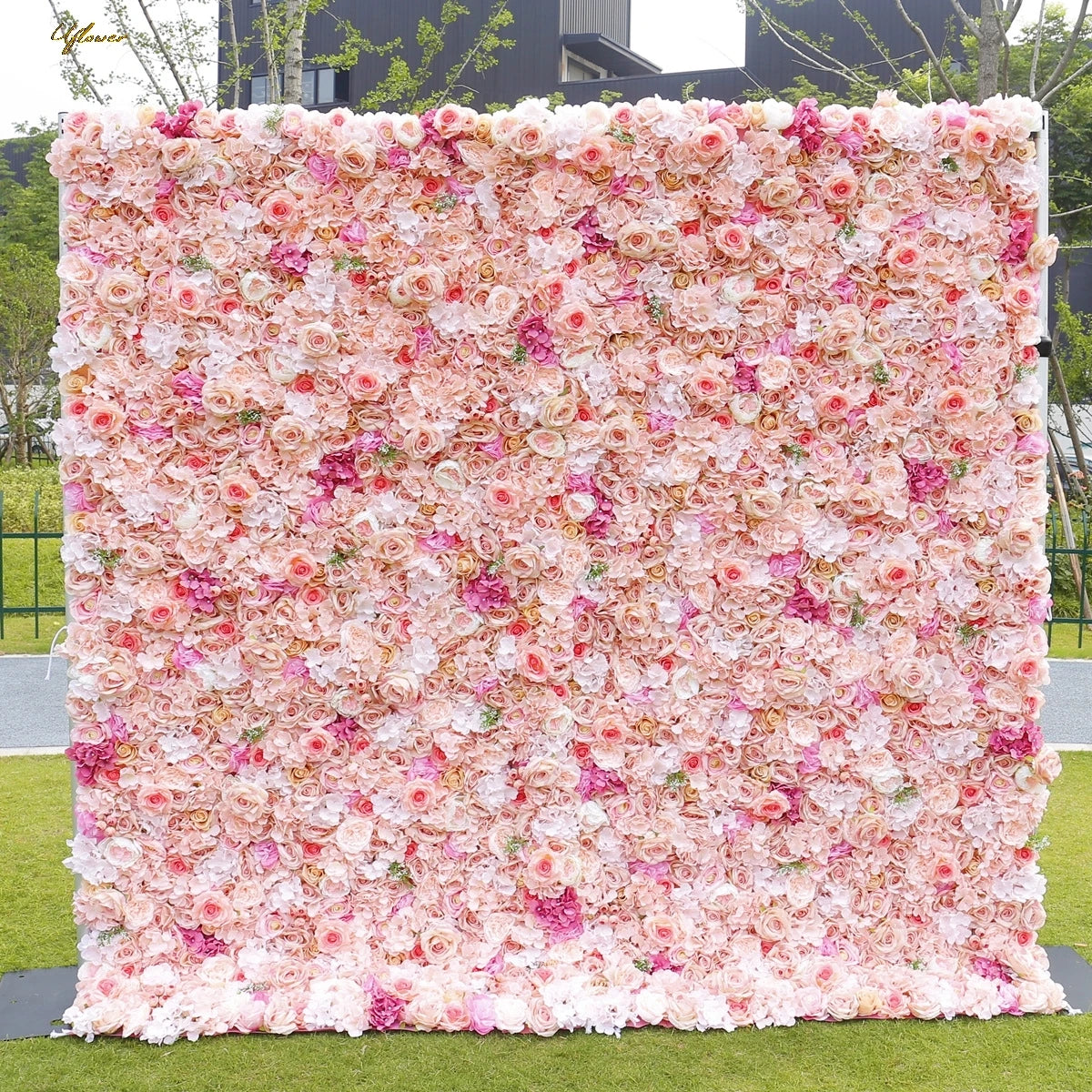 Wedding Pink Rose 5D Artificial Flower Wall