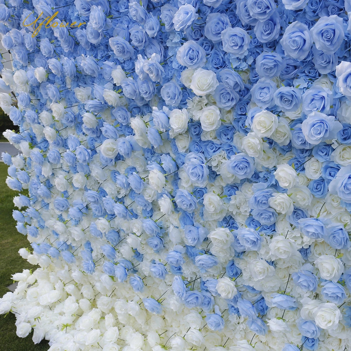 5D Luxury Blue And White Gradient Rose Artificial Flower Wall