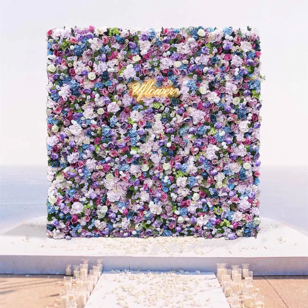 Wedding Blue Purple Rose 5D Artificial Flower Wall