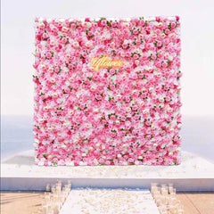 Wedding White Pink Rose 5D Artificial Flower Wall Backdrop