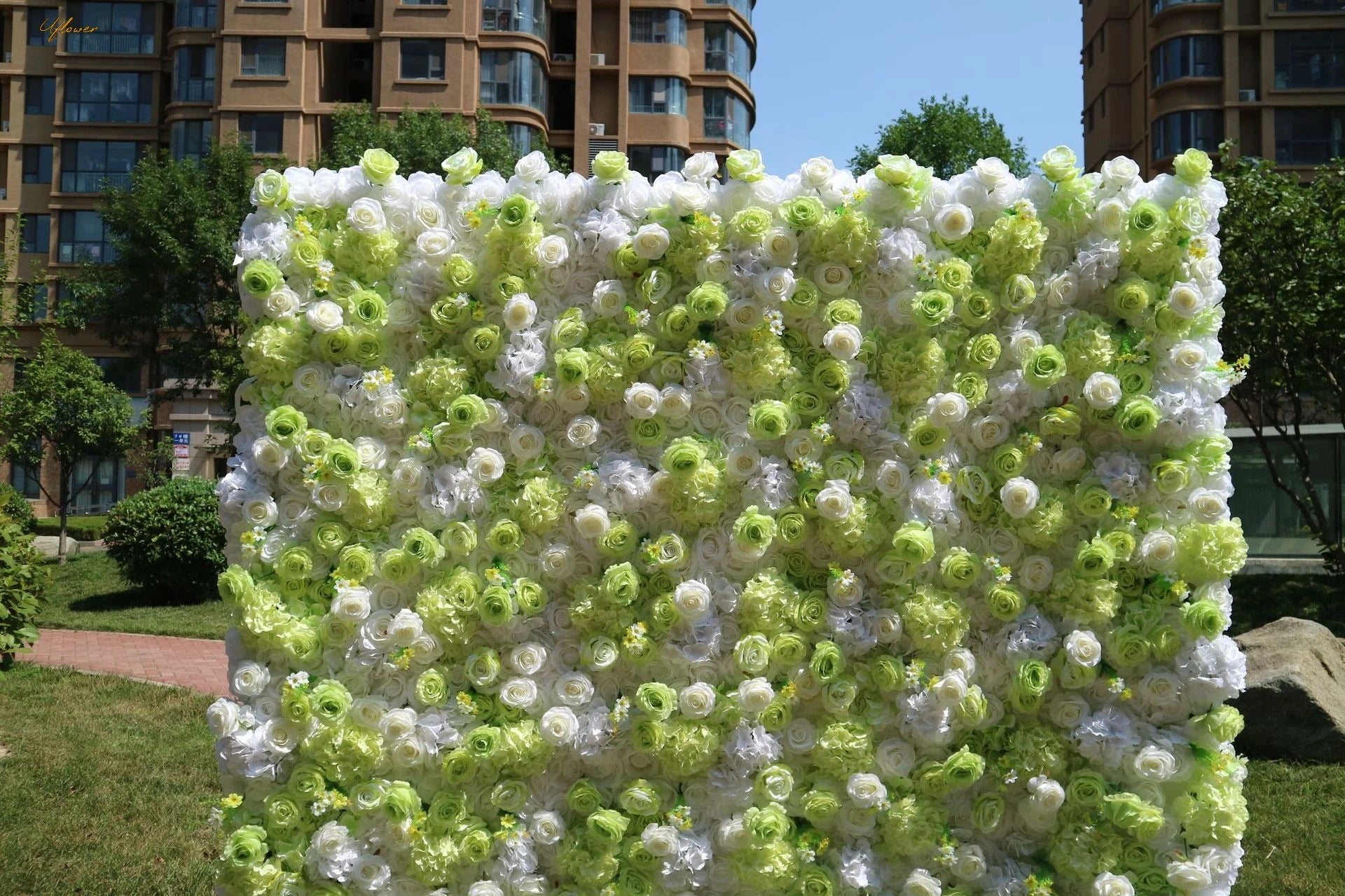 Wedding Green White Rose 5D Artificial Flower Wall