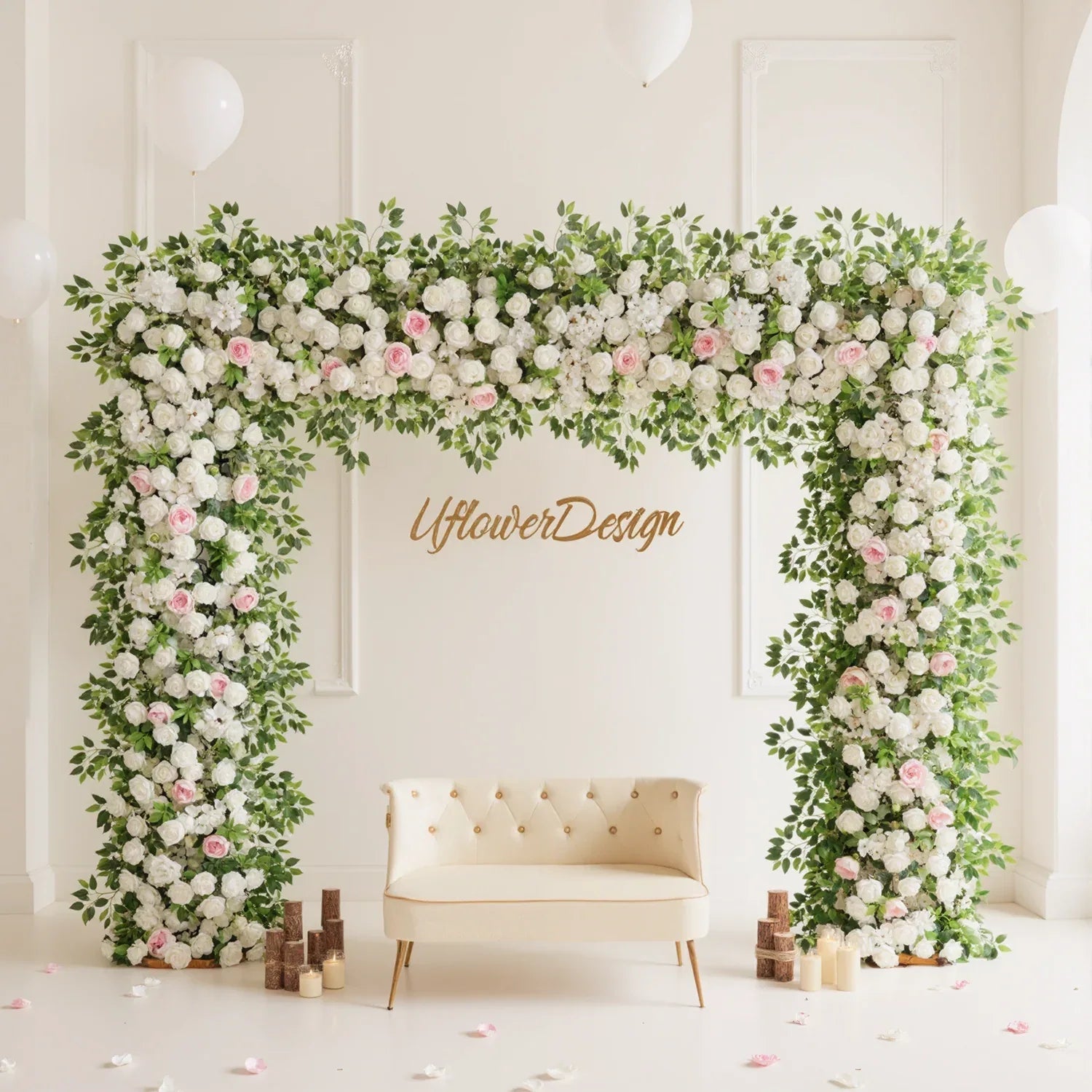 Uflower White Rose Wedding Background Flower Arrangement Arch Decoration - Uflower