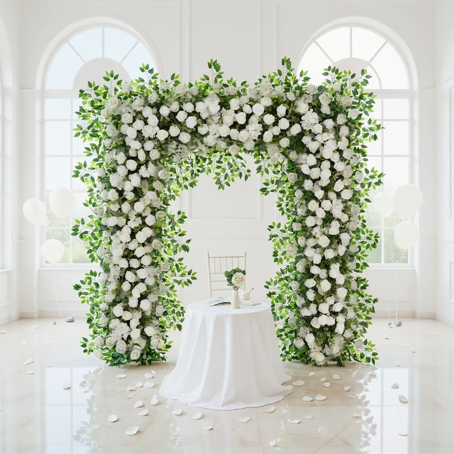 Uflower White Rose Green Leaf Ficus Leaf Square Floral Arches SET80002 - Uflower