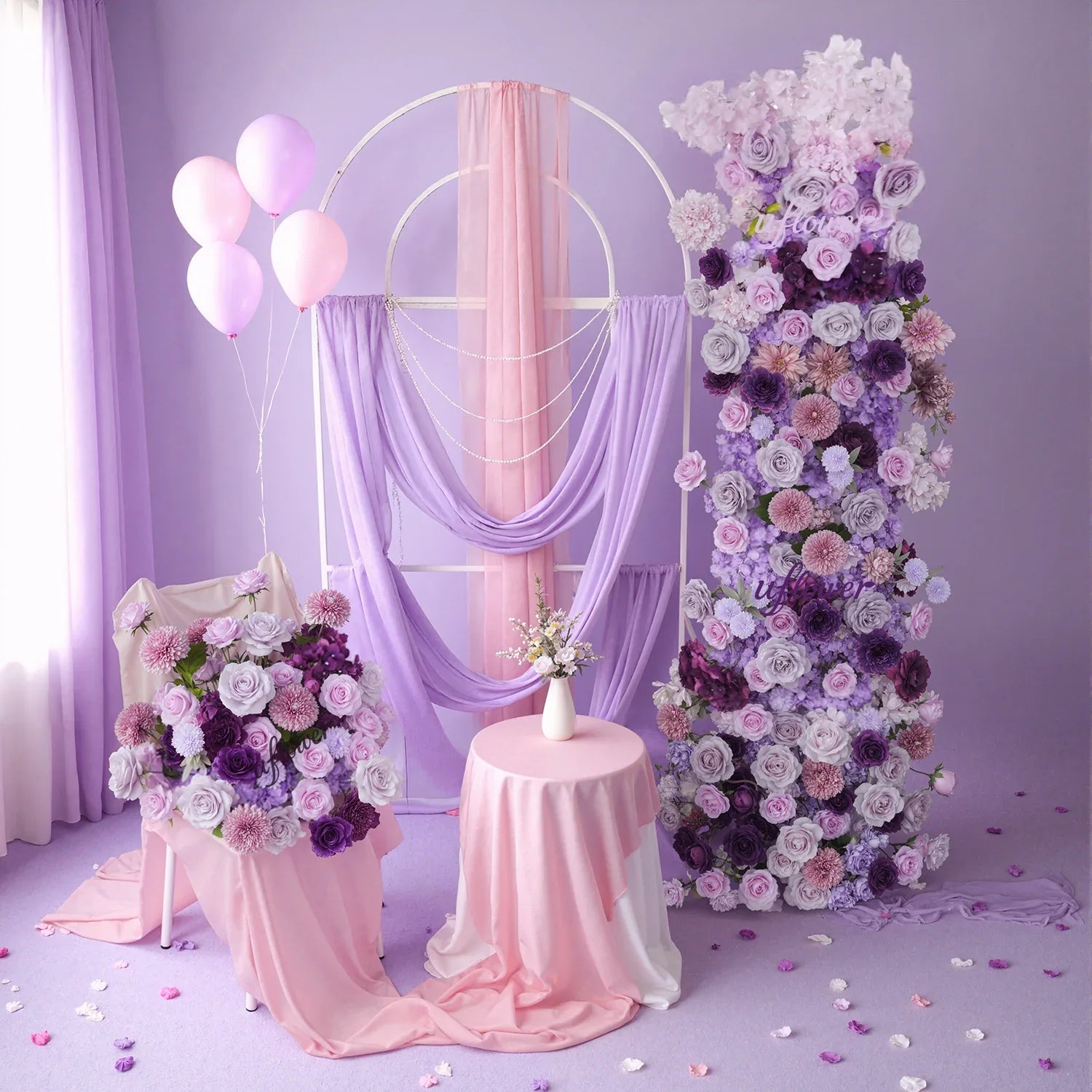Uflower Artificial Purple Roses Wedding KT Background Board Decor Flower Row SET80007 - Uflower
