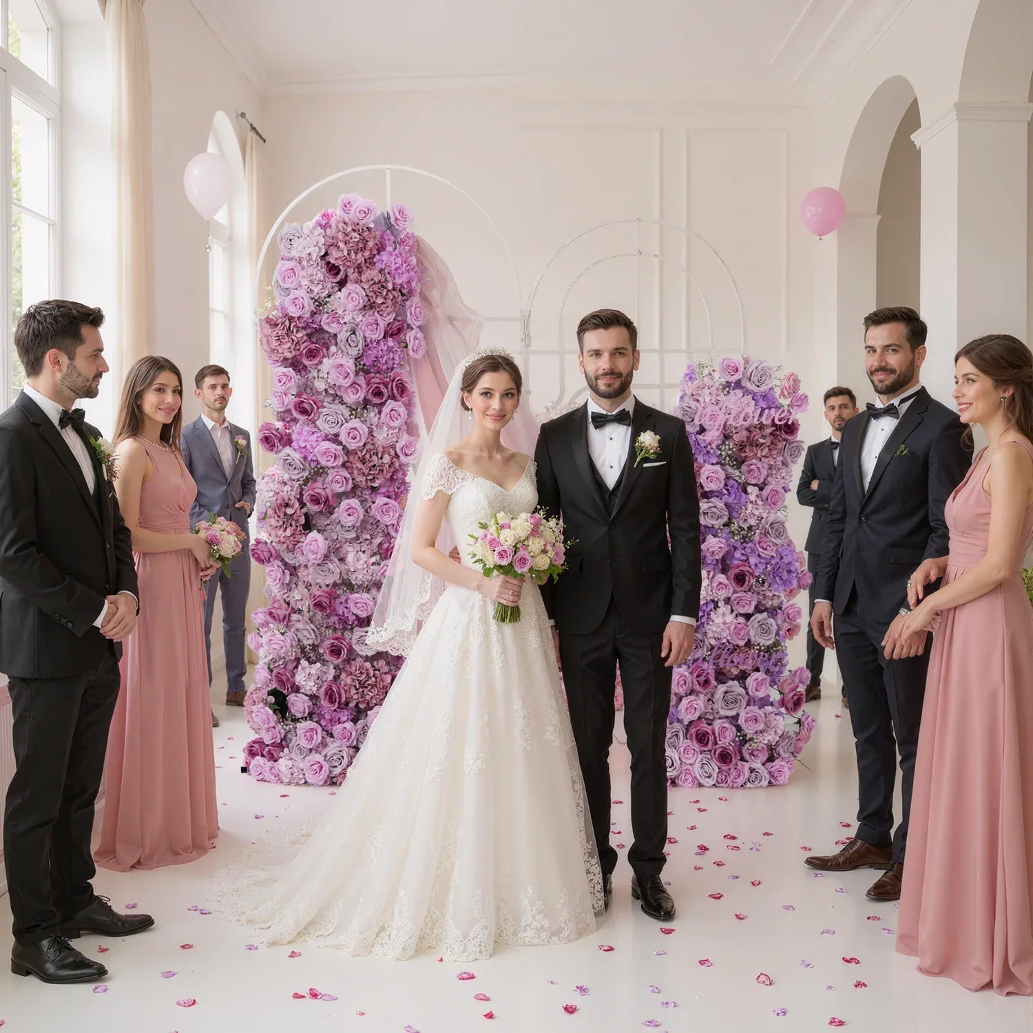 Uflower Artificial Purple Roses Wedding KT Background Decor Flower Row SET80008 - Uflower