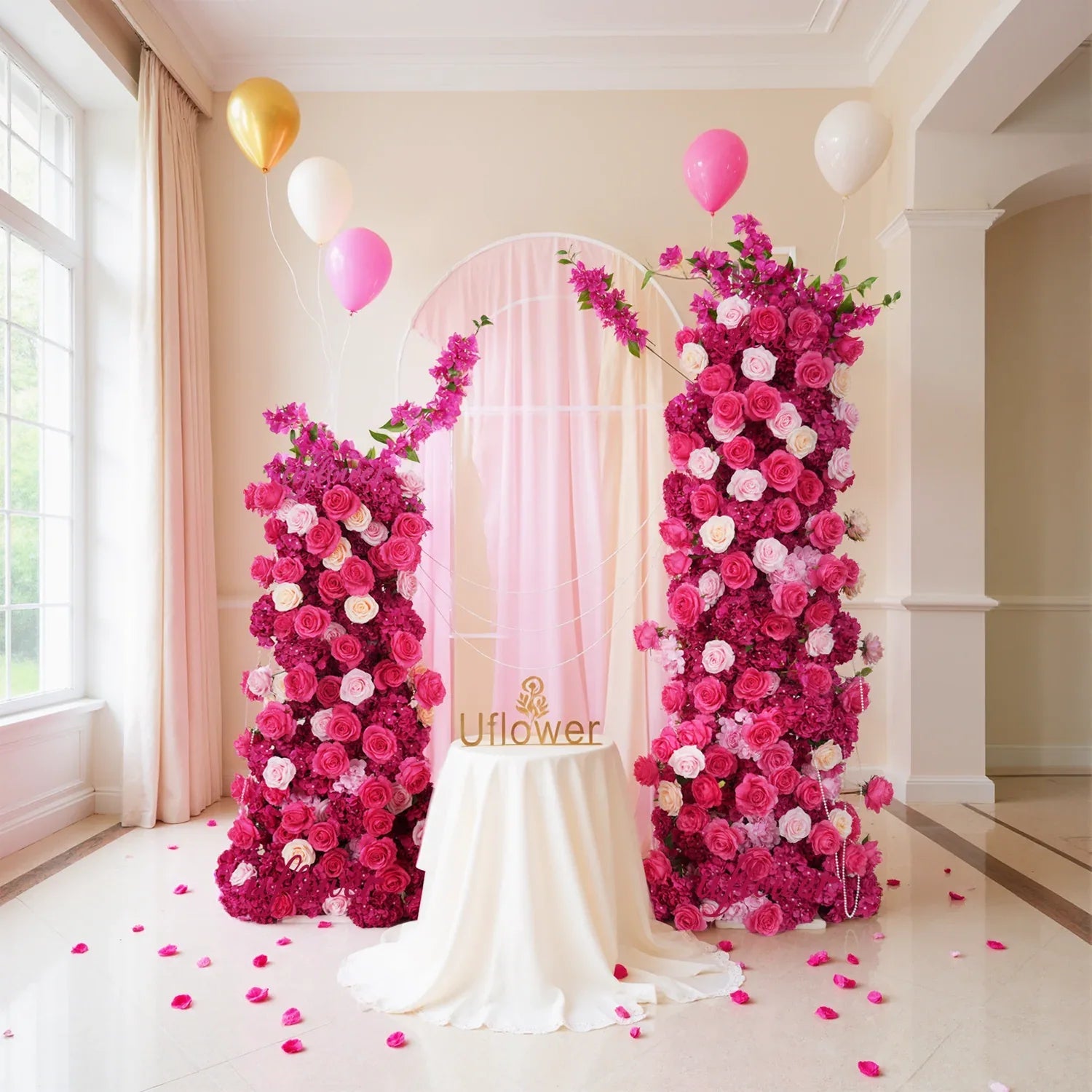 Uflower Luxury Red Rose Hydrangea Wedding KT Background Board Decor Flower Row SET80009 - Uflower